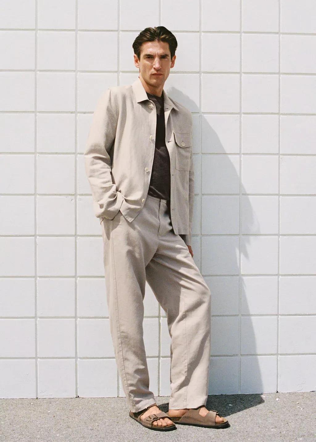 LT PASTEL BROWN Regular-fit linen trousers, , large image number 5