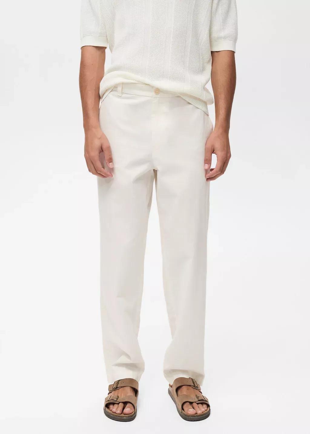 Beige Regular-Fit Linen Trousers, , medium