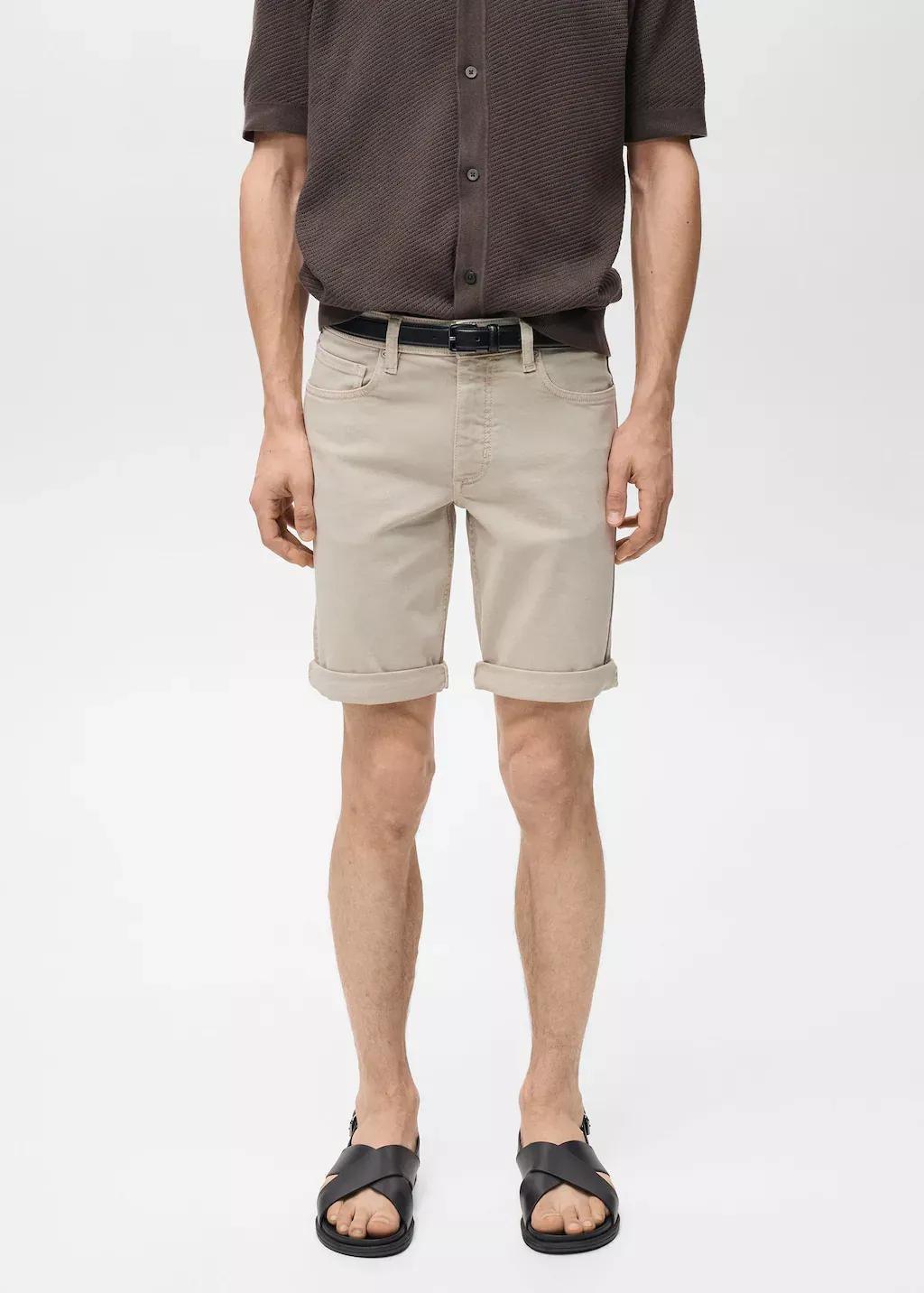 Brown Lt Pastel Slim Fit Cotton Bermuda Shorts, , large image number 0