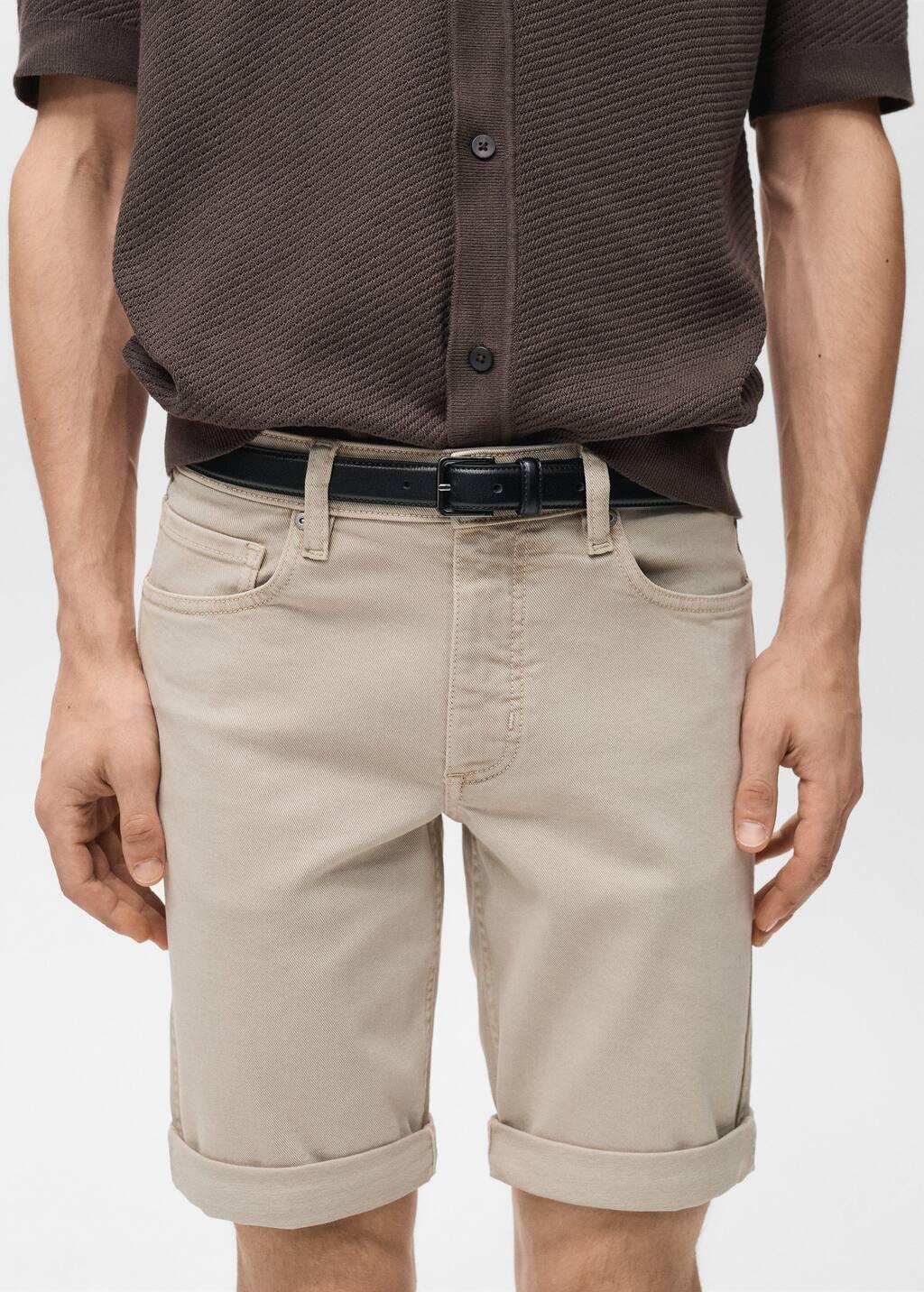 Brown Lt Pastel Slim Fit Cotton Bermuda Shorts, , large image number 1