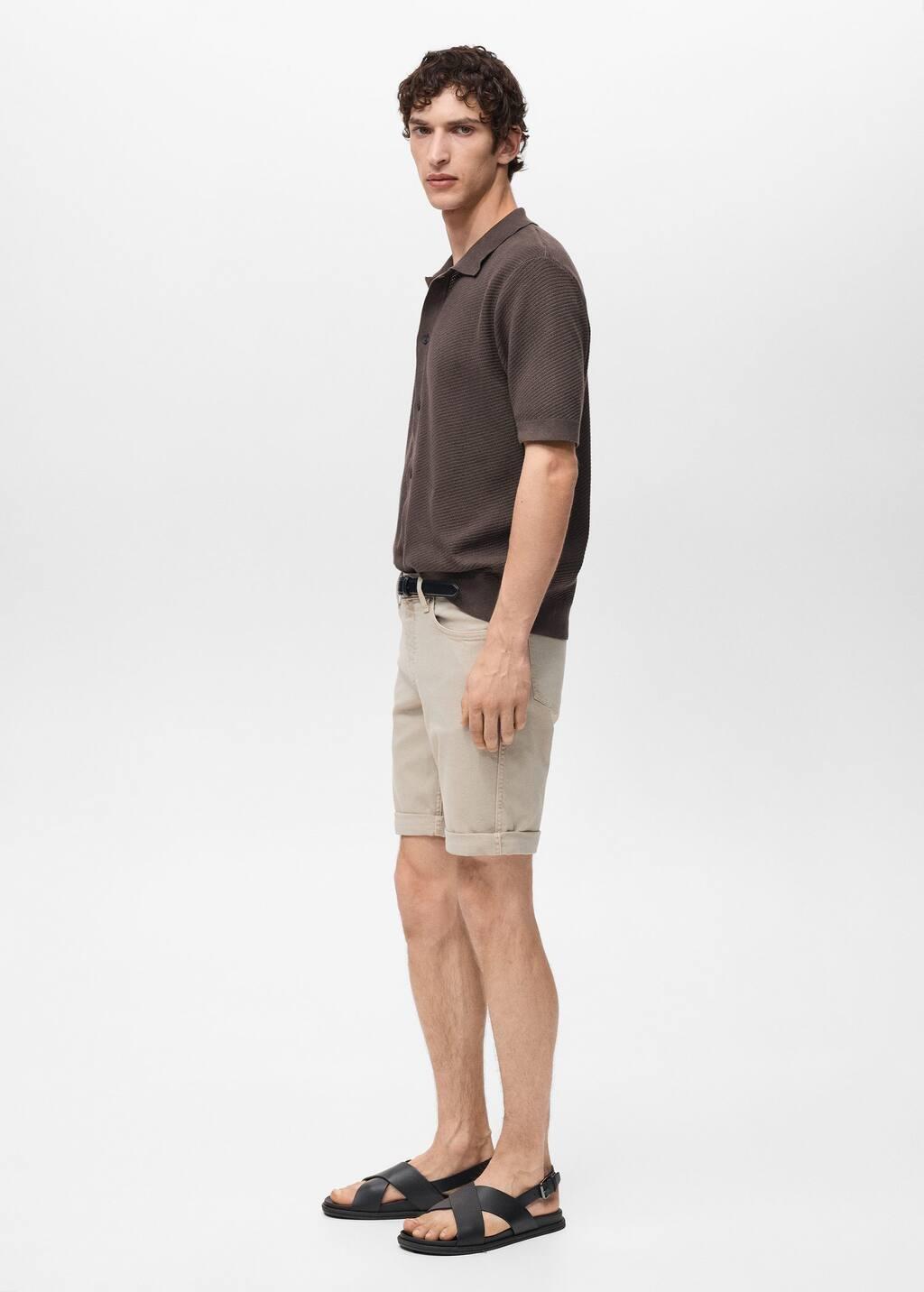 Brown Lt Pastel Slim Fit Cotton Bermuda Shorts, , large image number 2