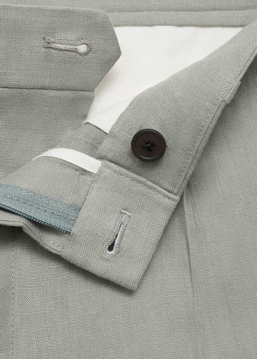 Turquoise 100% Linen Bermuda Shorts With Pleats, , large image number 5