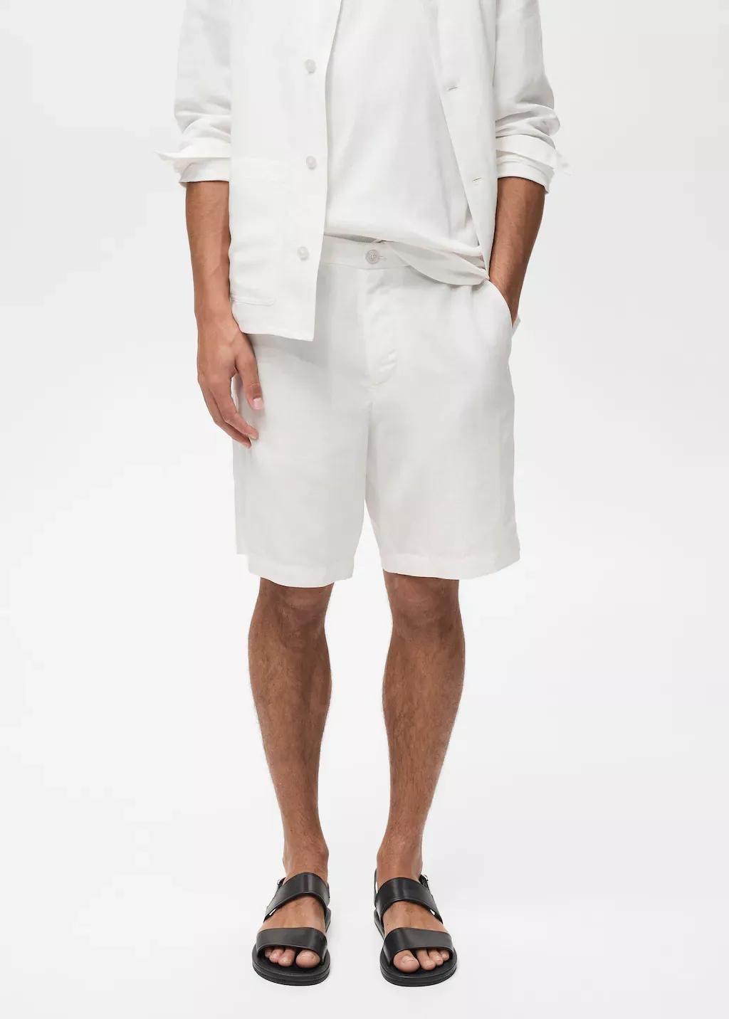 White Linen Lyocell Bermuda Shorts Slim Fit, , large image number 0