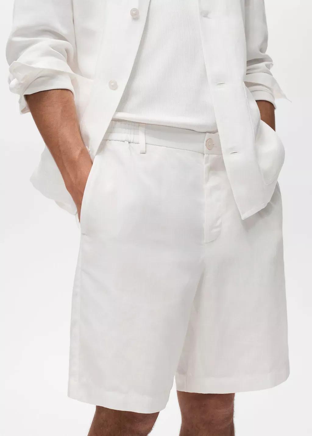 White Linen Lyocell Bermuda Shorts Slim Fit, , large image number 1