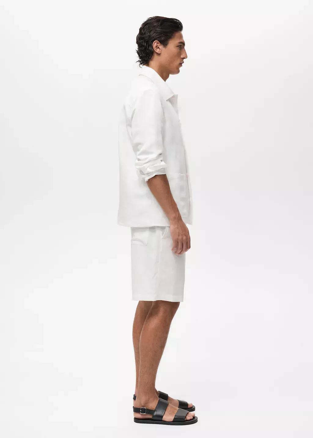 White Linen Lyocell Bermuda Shorts Slim Fit, , large image number 2