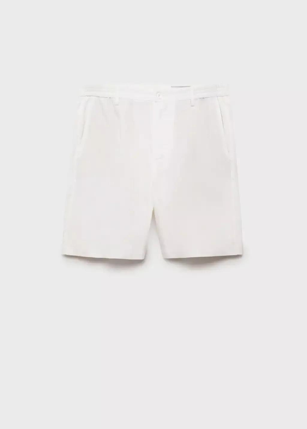 White Linen Lyocell Bermuda Shorts Slim Fit, , large image number 3