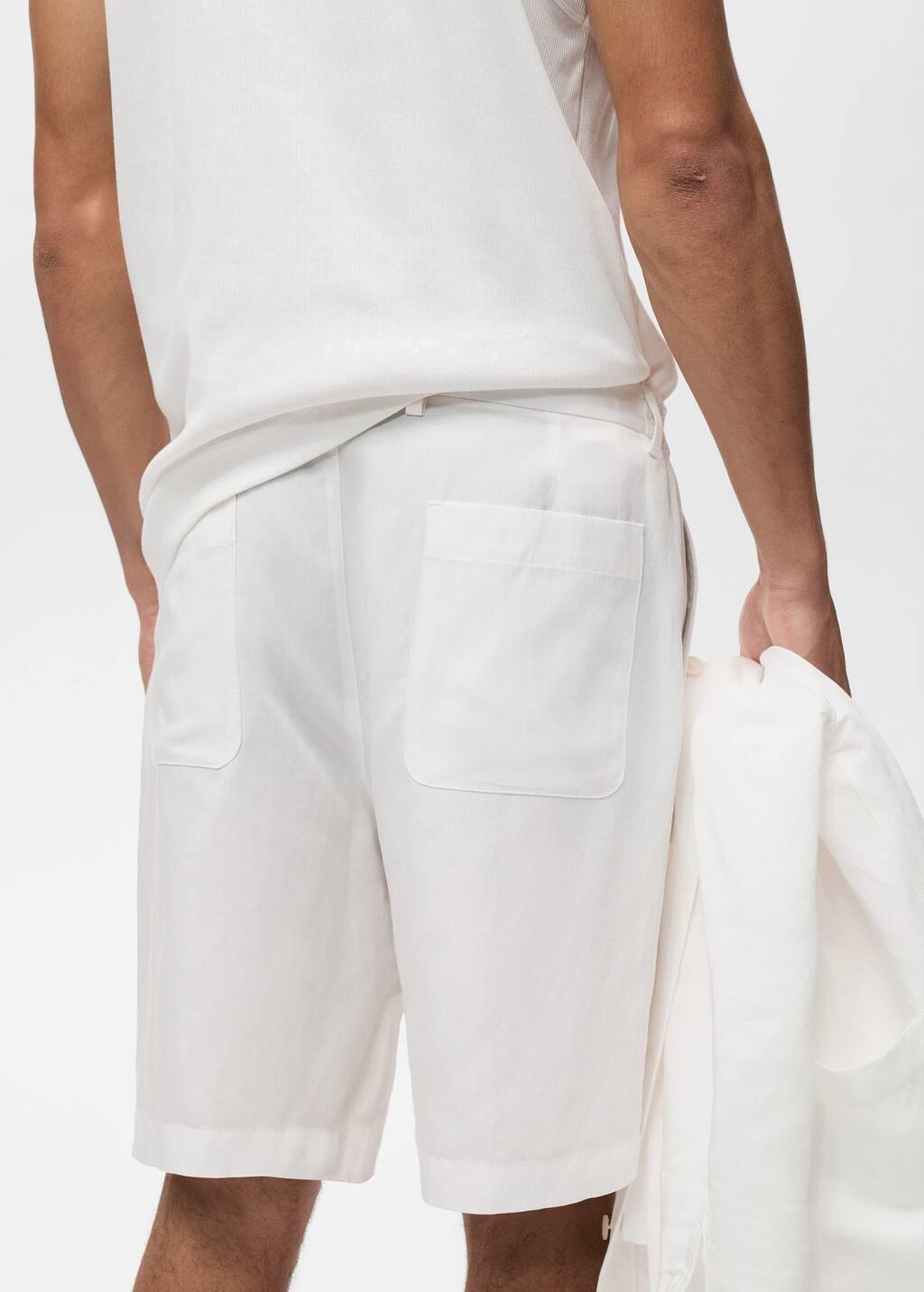 White Linen Lyocell Bermuda Shorts Slim Fit, , large image number 4