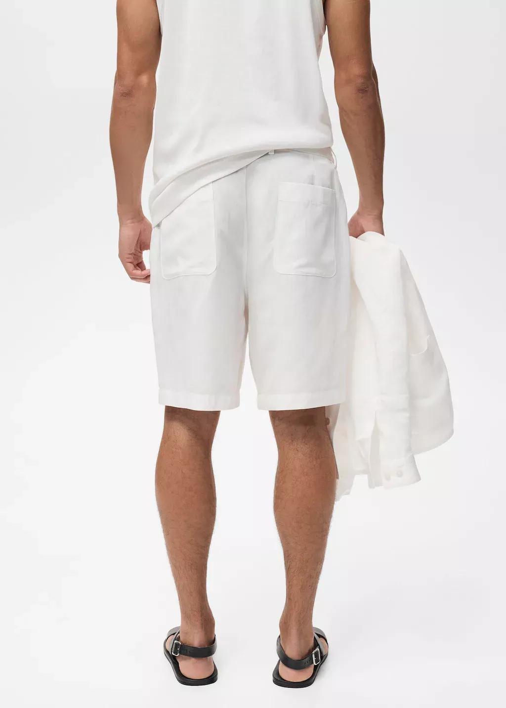 White Linen Lyocell Bermuda Shorts Slim Fit, , large image number 7