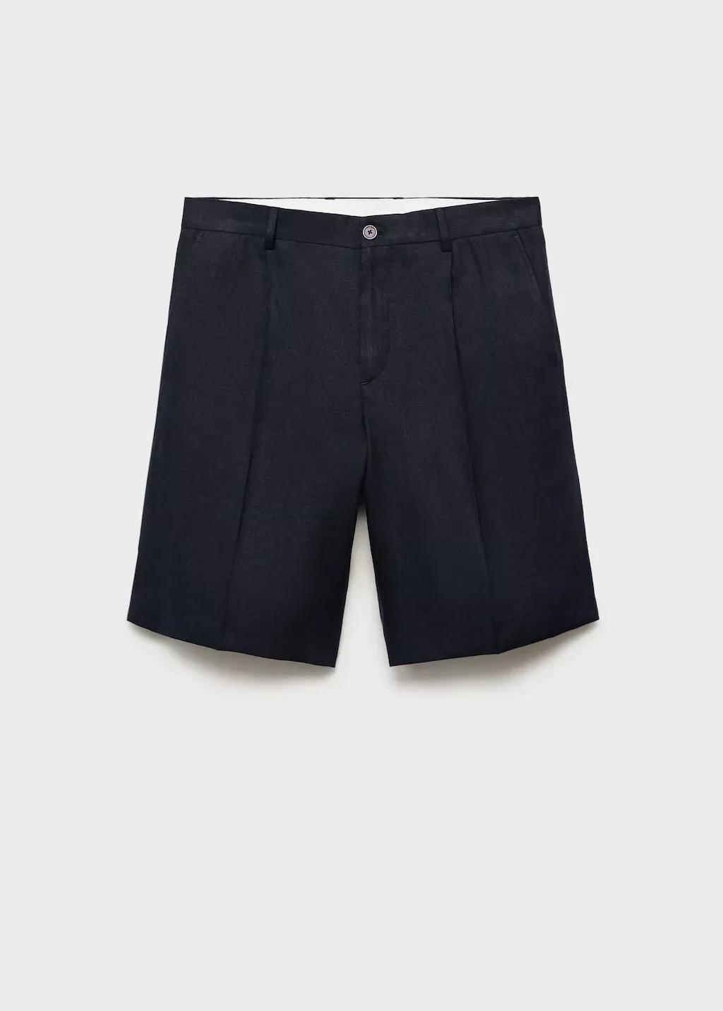 Navy Slim-Fit 100% Linen Bermuda Shorts, , large image number 3