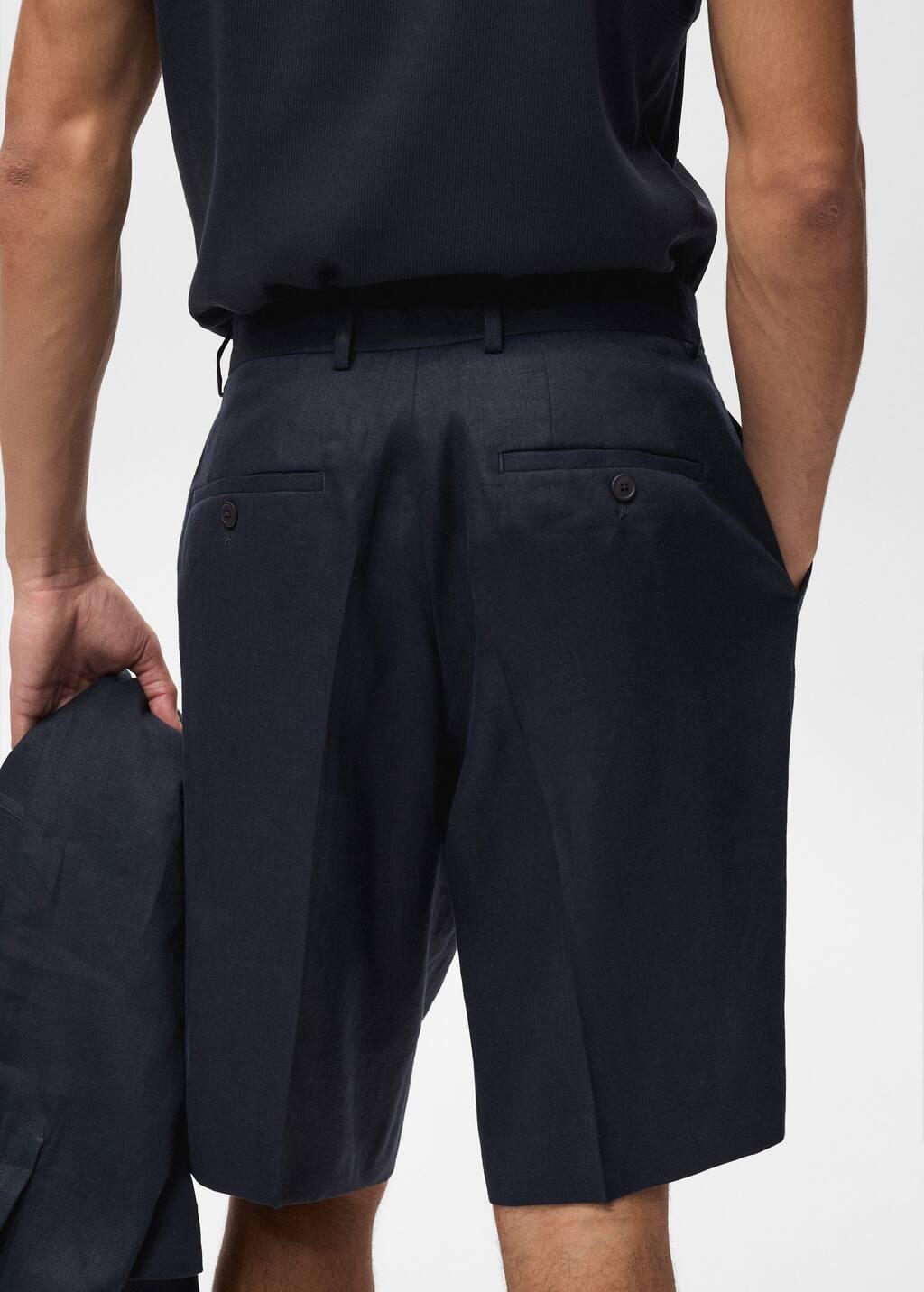 Navy Slim-Fit 100% Linen Bermuda Shorts, , large image number 4