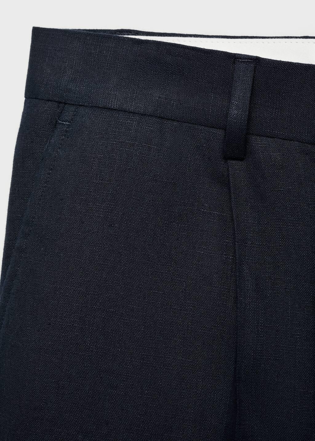 Navy Slim-Fit 100% Linen Bermuda Shorts, , large image number 5