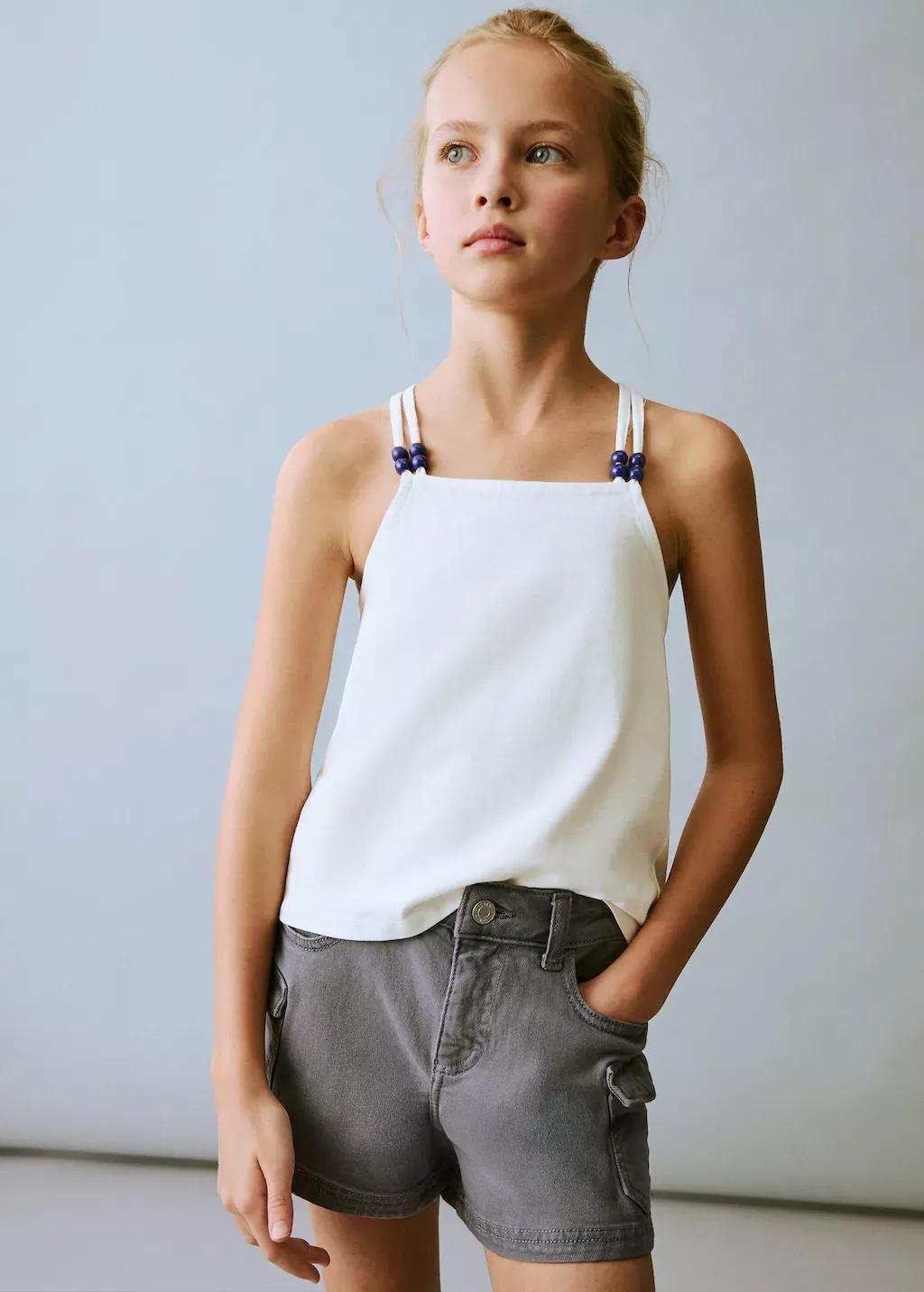 White Bead Detail T-Shirt, Kids Girl, , large image number 0