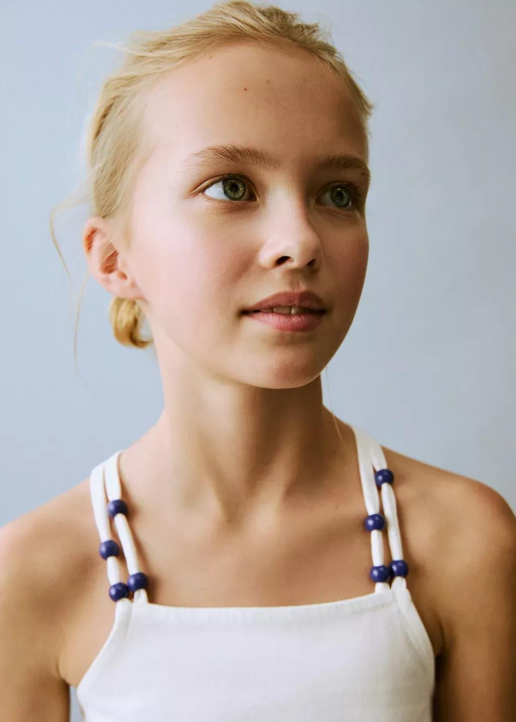 White Bead Detail T-Shirt, Kids Girl, , large image number 1