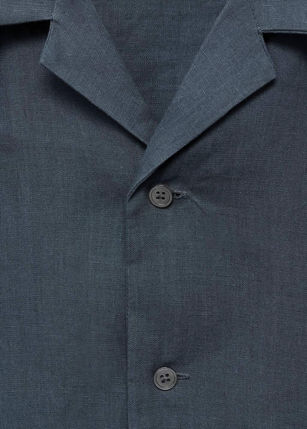 Blue 100% Linen Bowling-Collar Shirt, , large image number 4