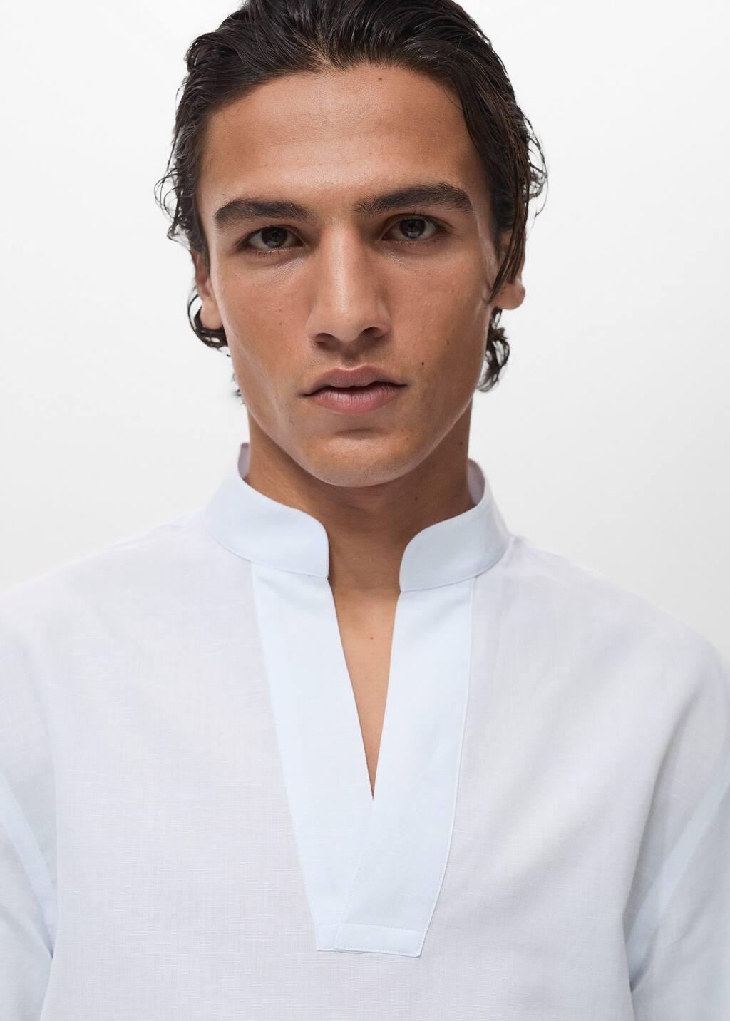 Blue Lt Pastel Mao Collar Linen Shirt, , large image number 1