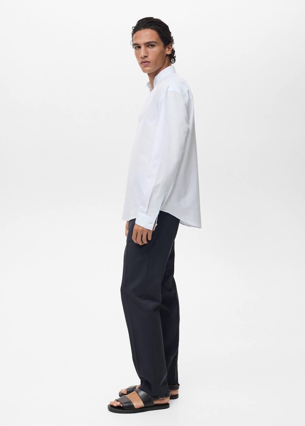 Blue Lt Pastel Mao Collar Linen Shirt, , large image number 2