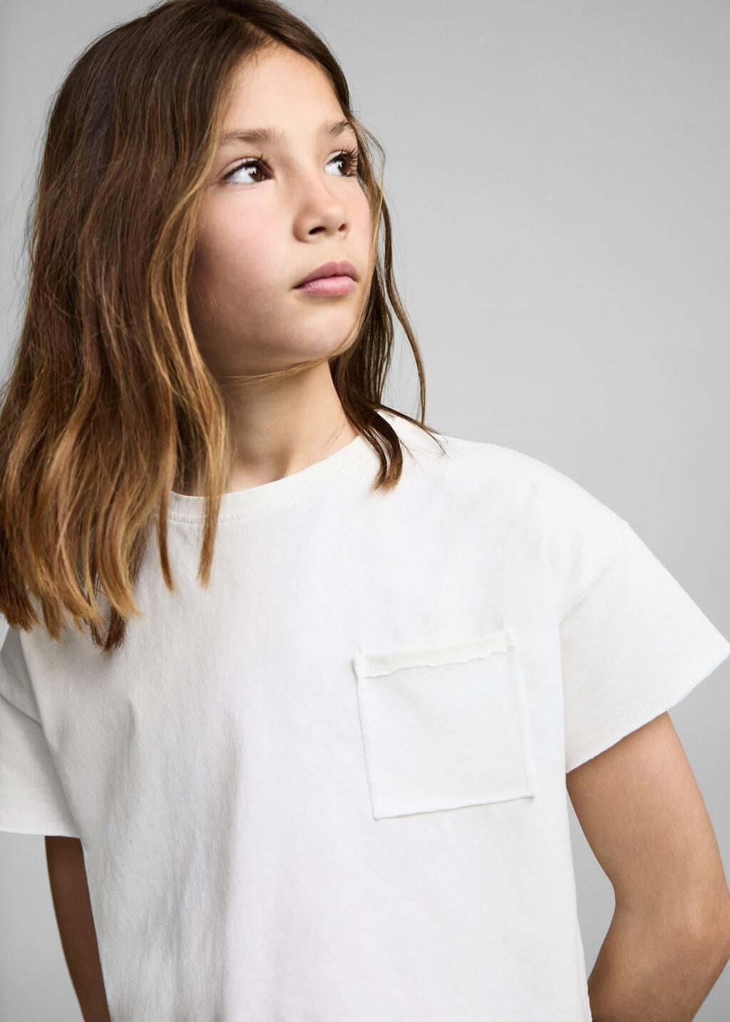 White Cropped T-Shirt With Pocket, Kids Girl, , large image number 3