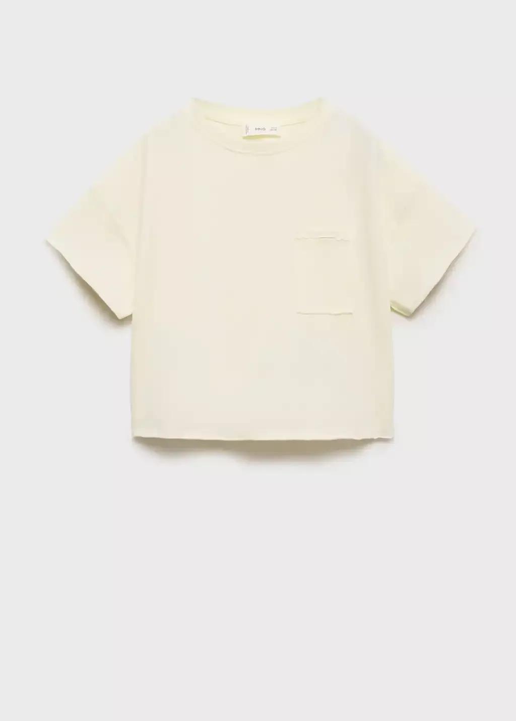 Yellow Cropped T-Shirt With Pocket, Kids Girl, , large image number 0