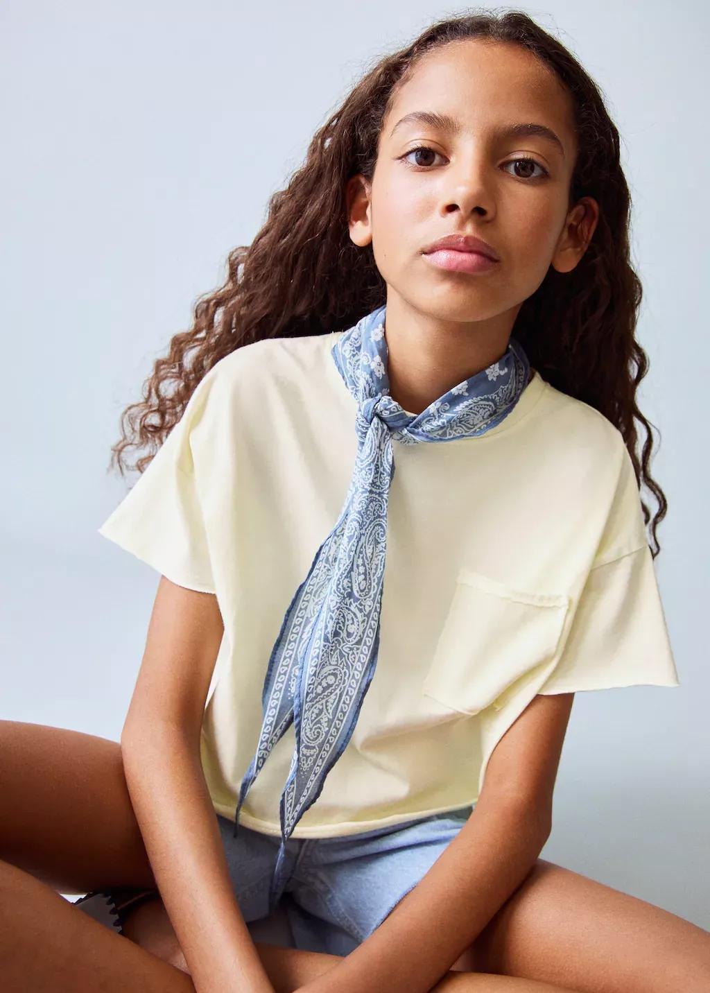 Yellow Cropped T-Shirt With Pocket, Kids Girl, , large image number 3