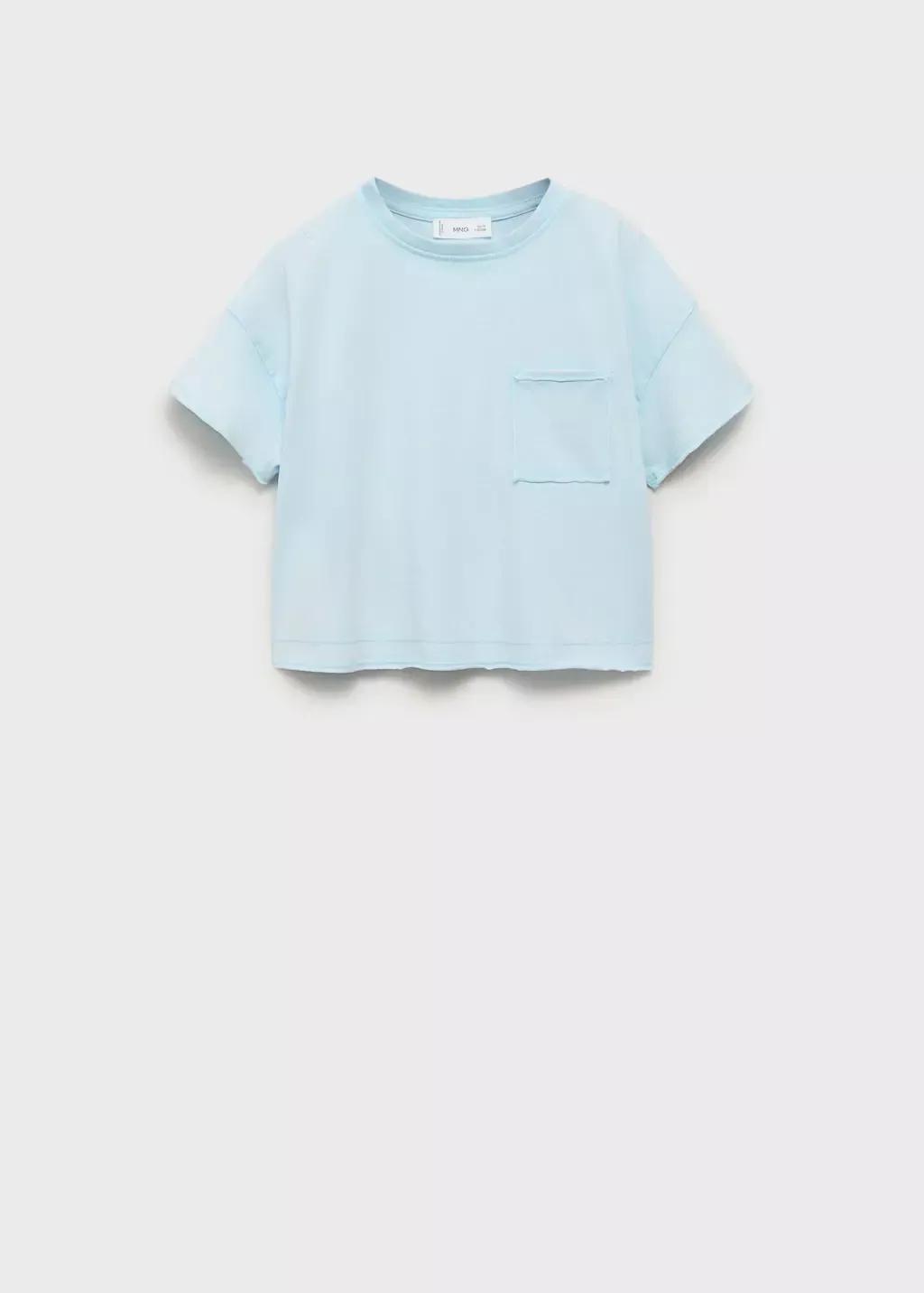 Blue Lt Pastel Cropped T-Shirt With Pocket, Kids Girl, , large image number 0