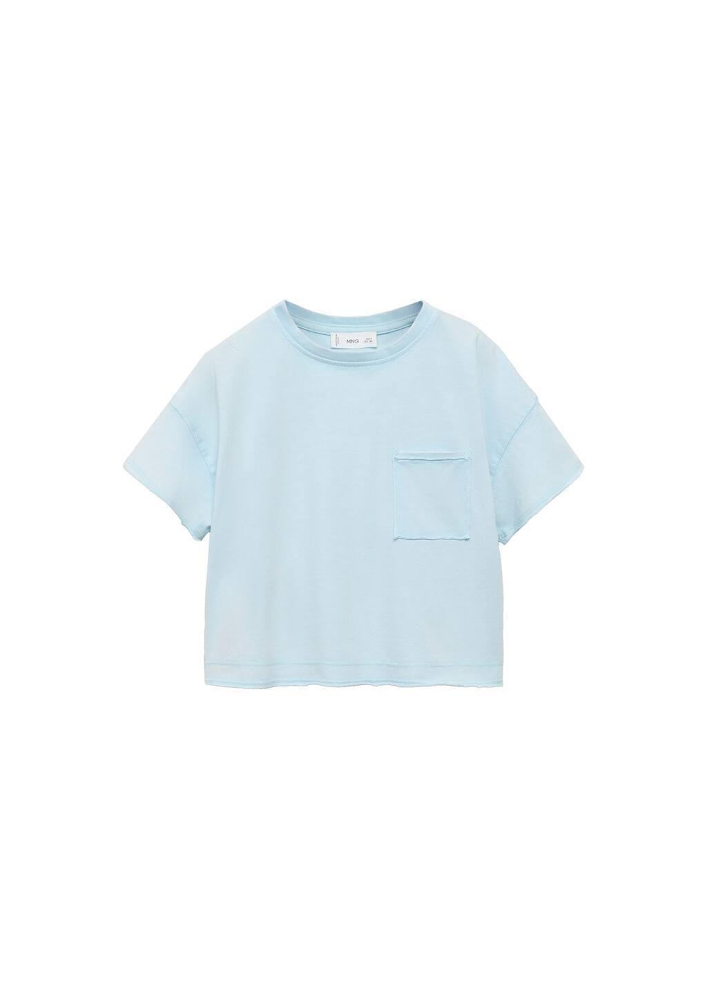 Blue Lt Pastel Cropped T-Shirt With Pocket, Kids Girl, , large image number 3