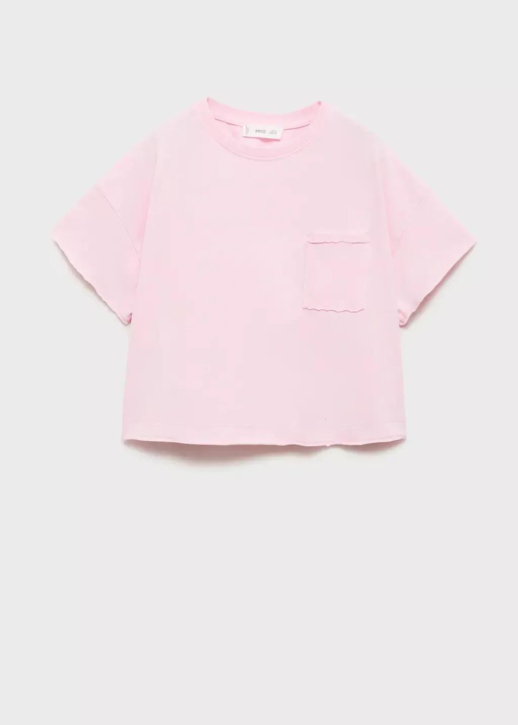 Pink Cropped T-Shirt With Pocket, Kids Girl, , large image number 0