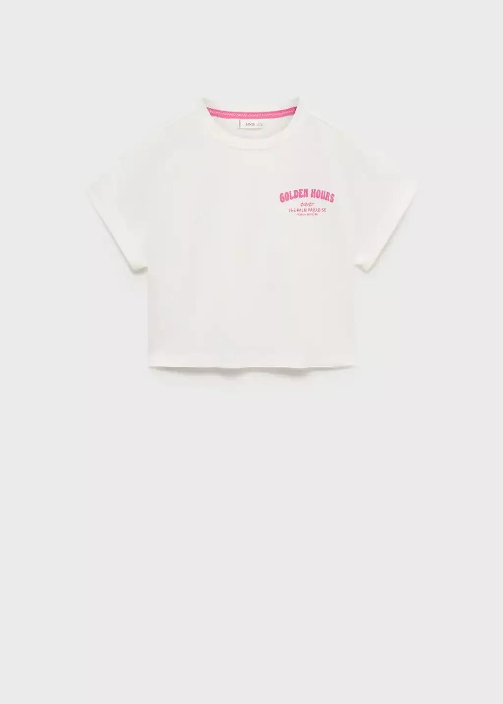 White Printed Cropped T-Shirt, Kids Girl, , large image number 0