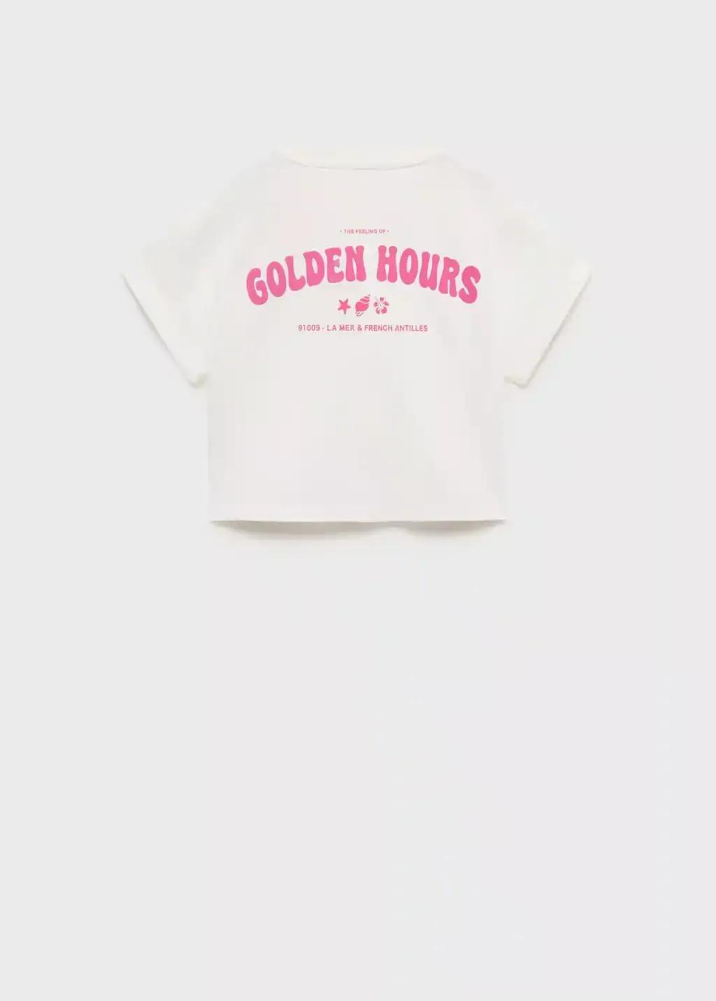 White Printed Cropped T-Shirt, Kids Girl, , large image number 1