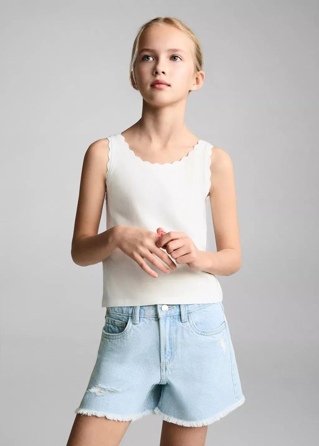 White Tank Top With Embroidered Detail, Kids Girl, , large image number 0
