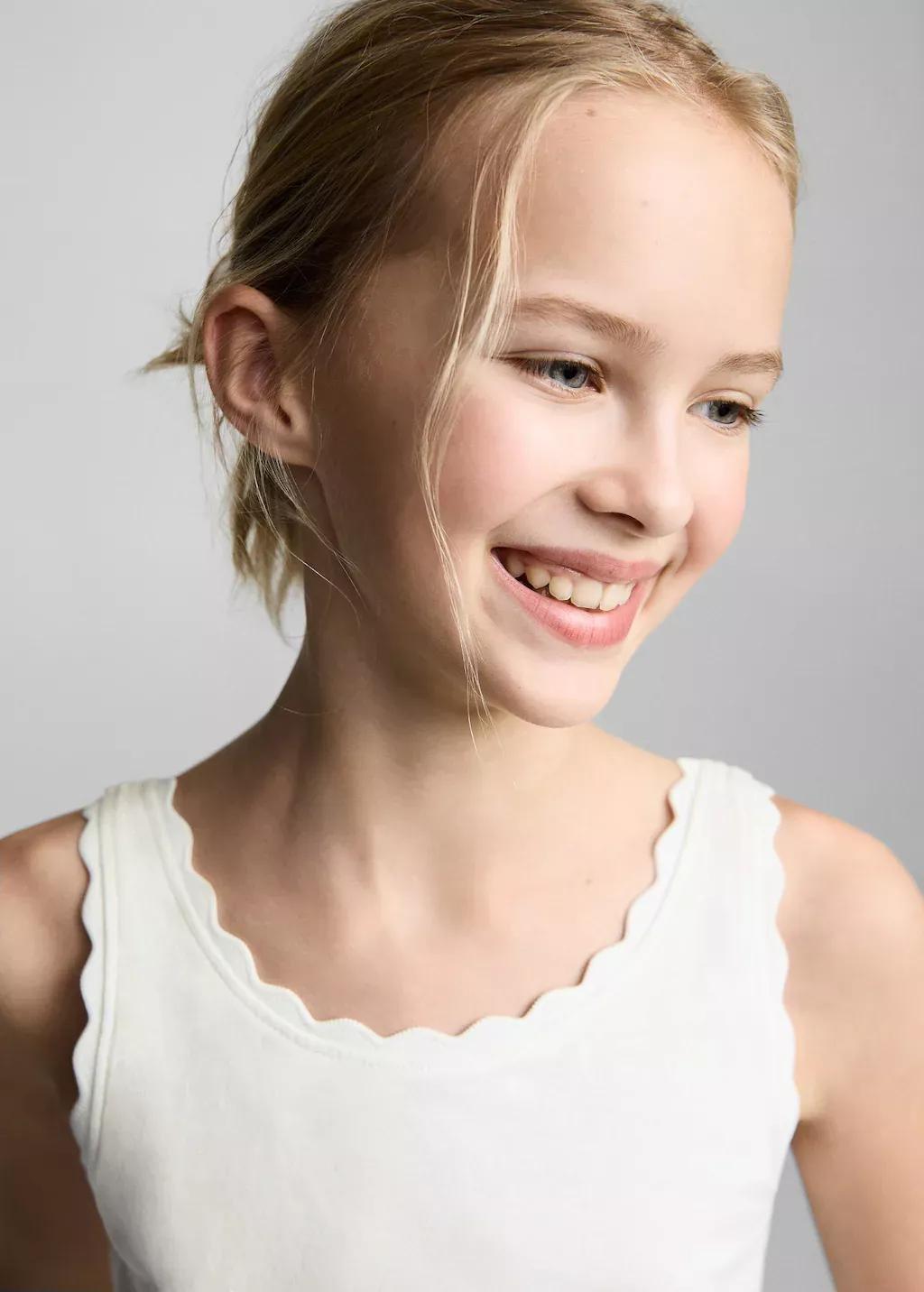 White Tank Top With Embroidered Detail, Kids Girl, , large image number 1