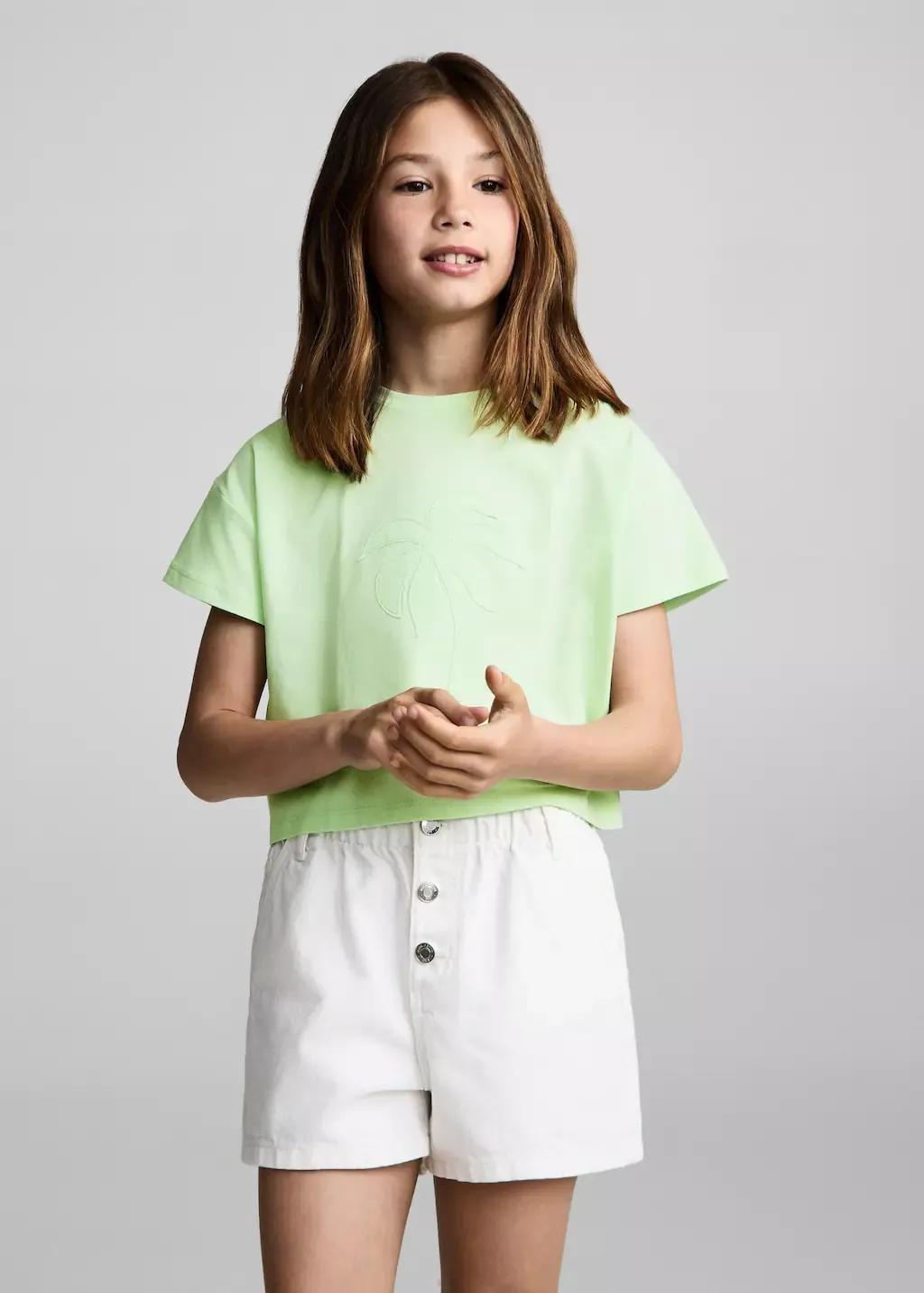 Yellow Palm Tree Crossed Back T-Shirt, Kids Girl, , large image number 1