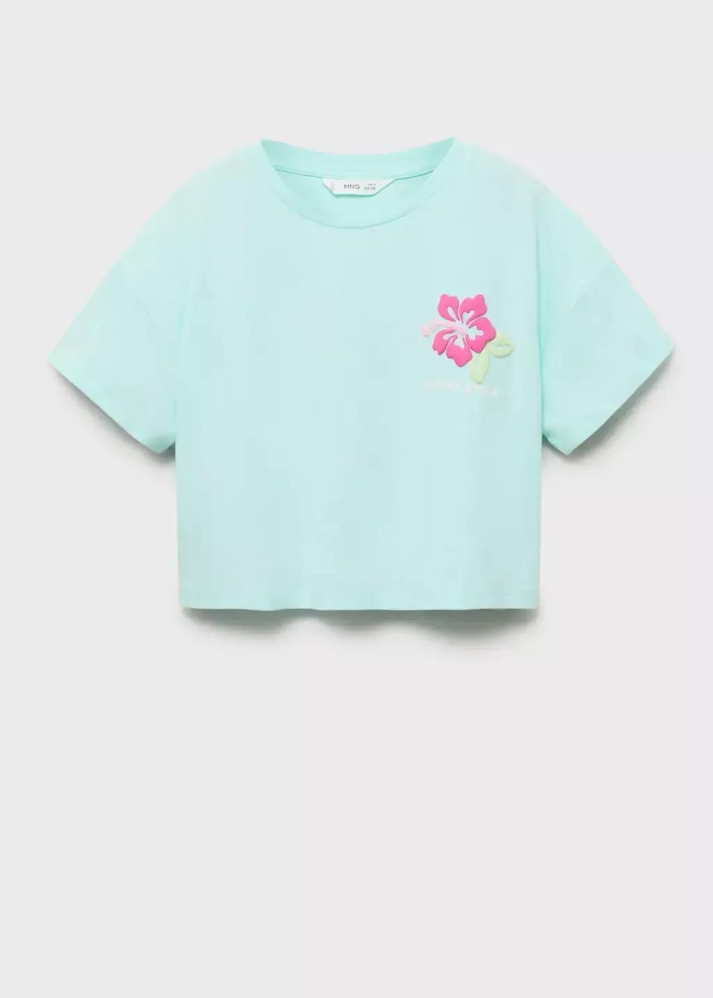Turquoise Printed Crop Top, Kids Girl, , large image number 0