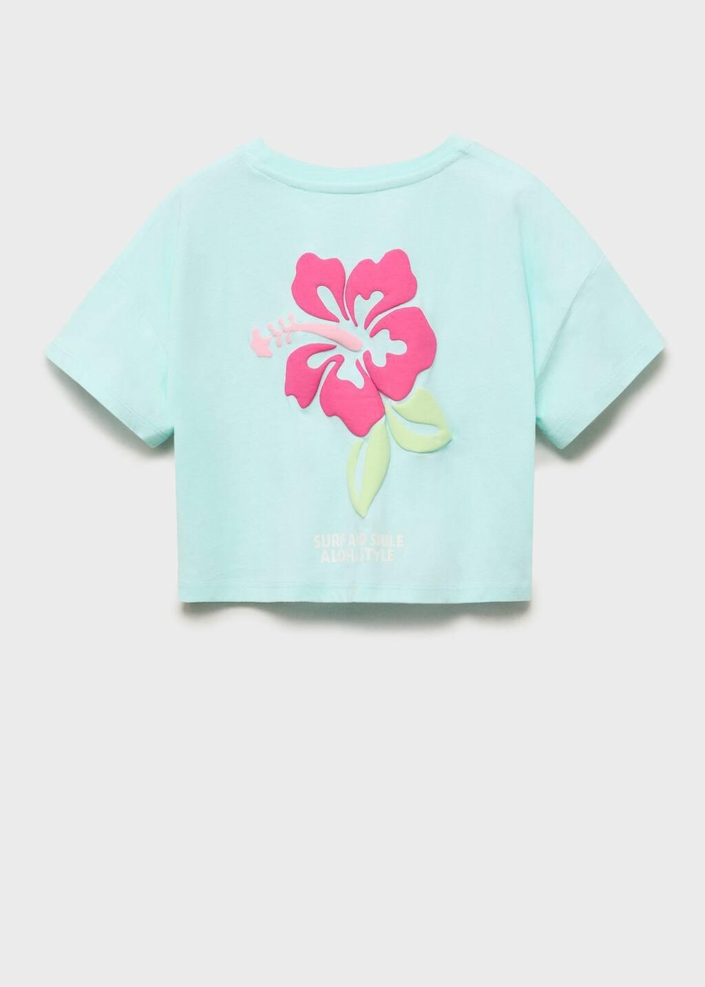 Turquoise Printed Crop Top, Kids Girl, , large image number 1