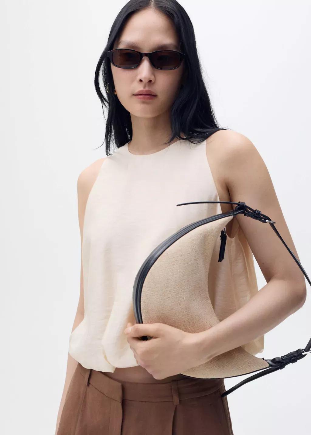 Beige Lyocell-Blend Top With Puffed Hem, , large image number 0