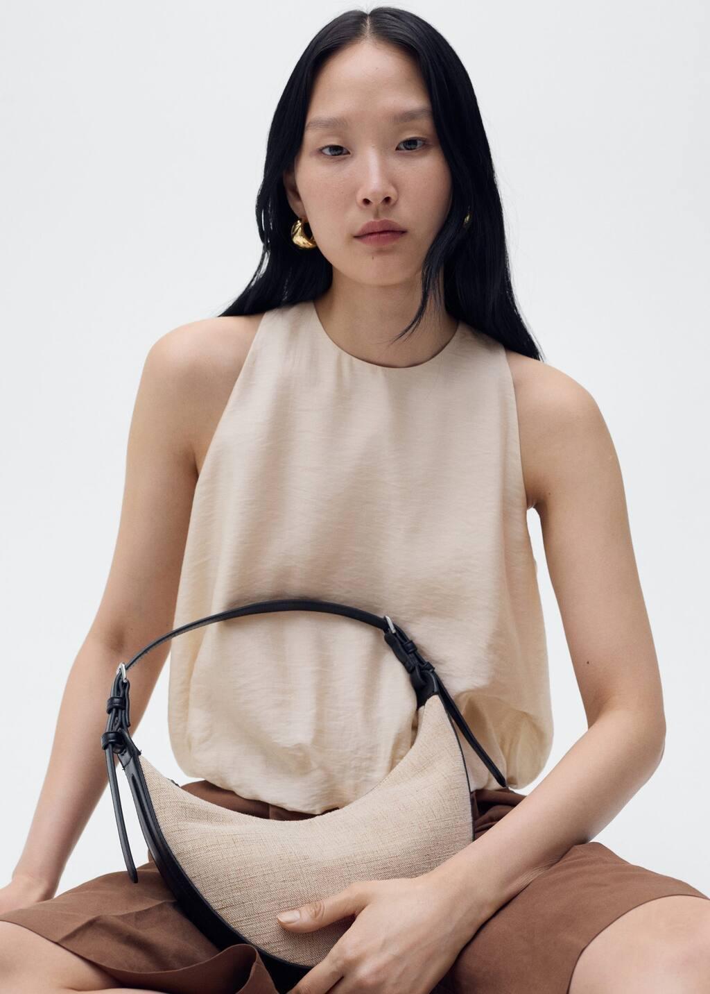 Beige Lyocell-Blend Top With Puffed Hem, , large image number 2