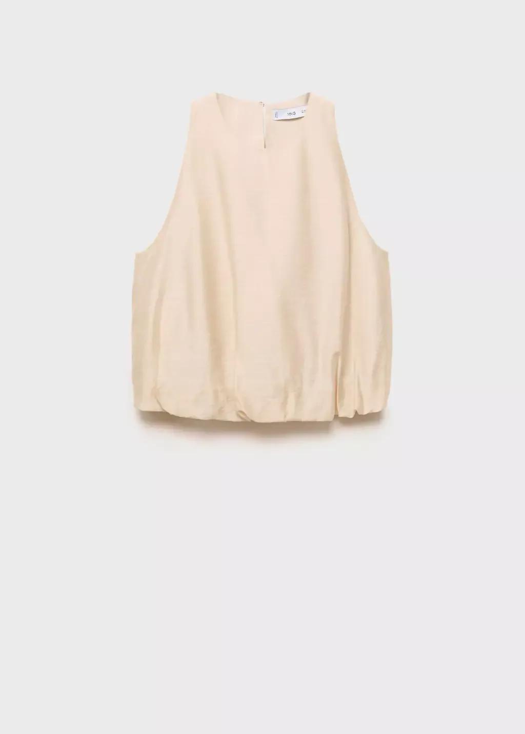 Beige Lyocell-Blend Top With Puffed Hem, , large image number 3