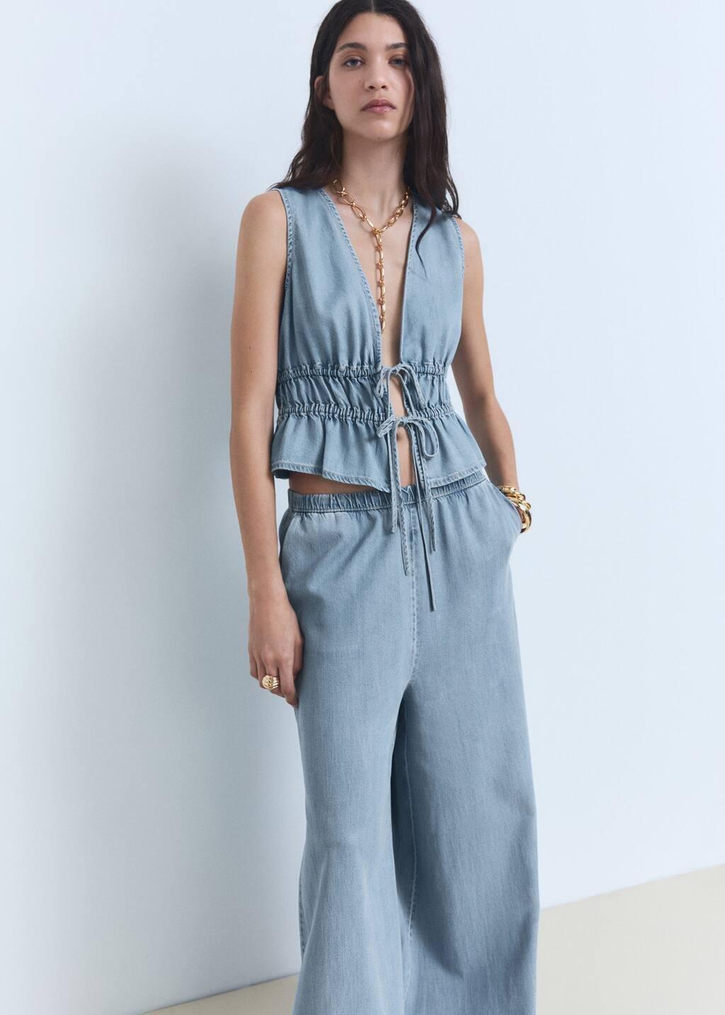 Blue Lyocell Top With Tie Closure, , large image number 2
