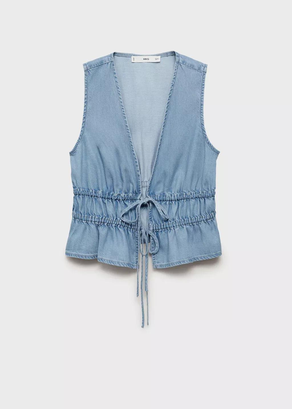 Blue Lyocell Top With Tie Closure, , large image number 3