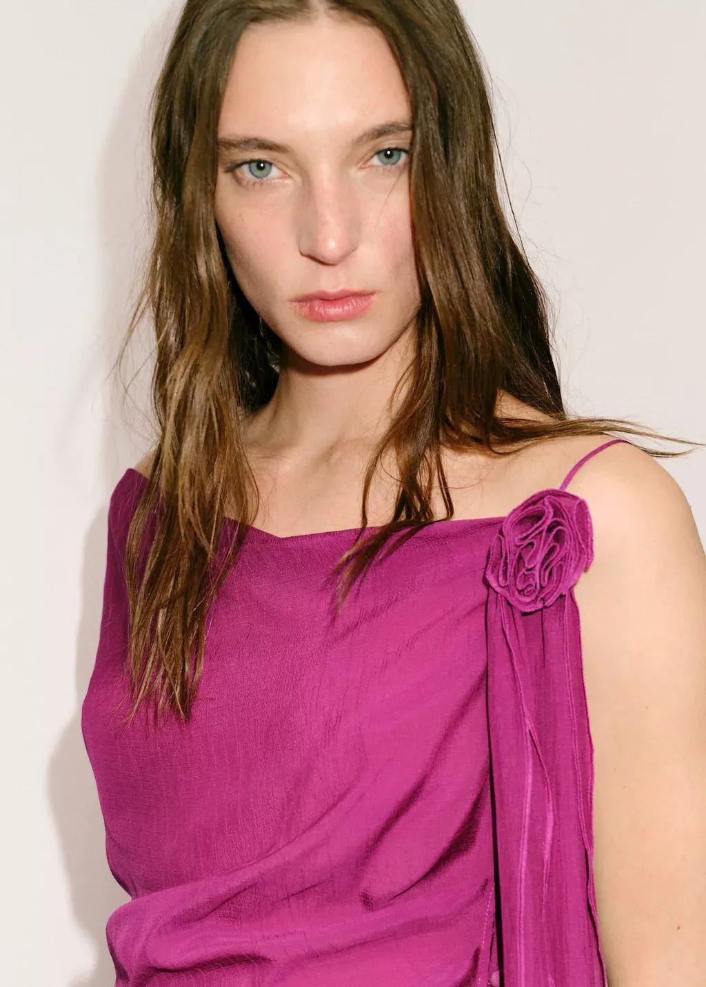 Purple Long Top With Flower Detail, , large image number 1