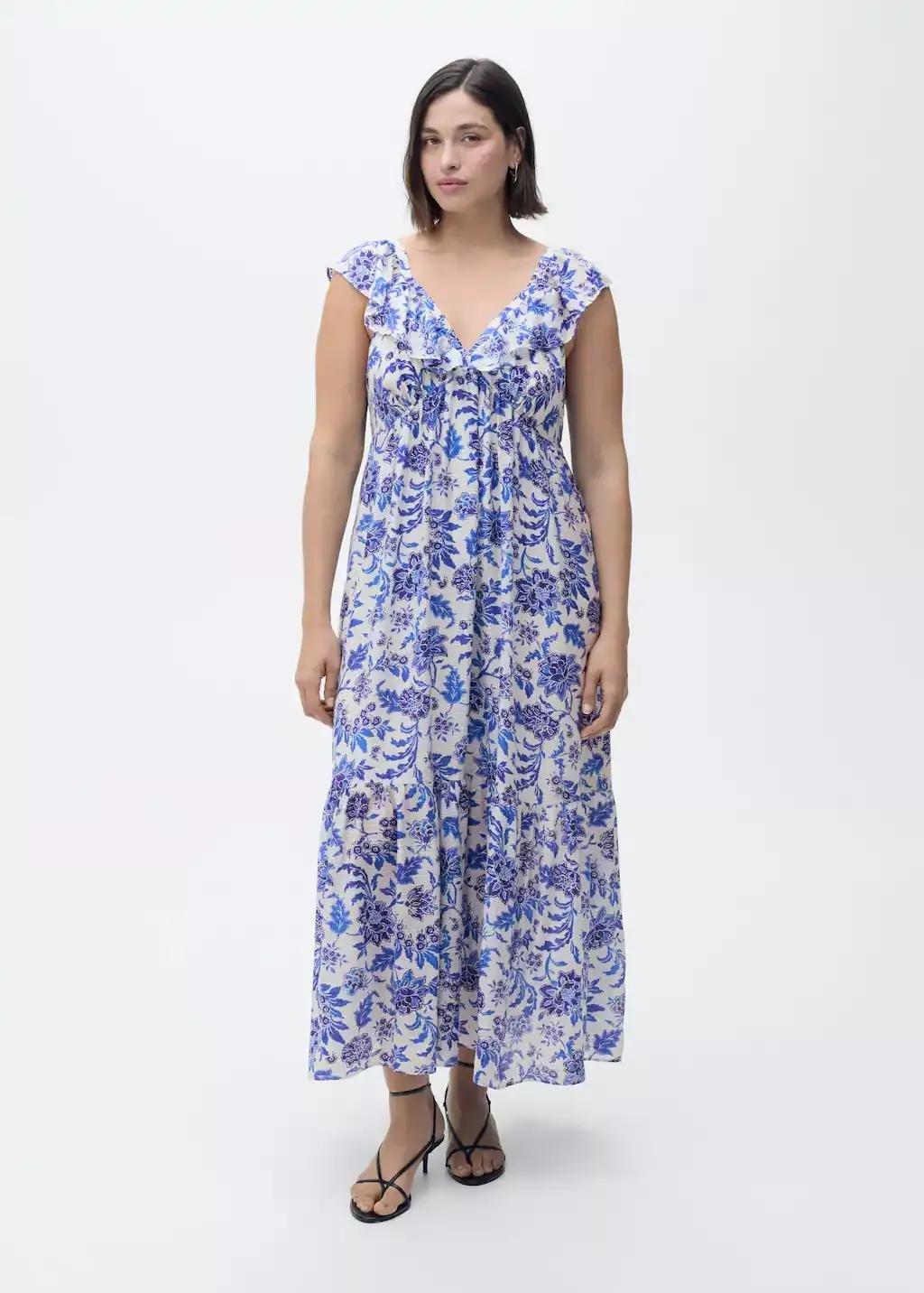 Blue Ruffled Floral Print Dress, , large image number 2