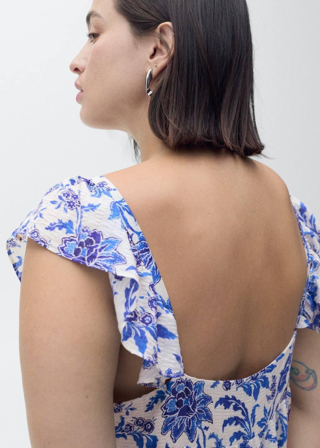 Blue Ruffled Floral Print Dress, , large image number 4