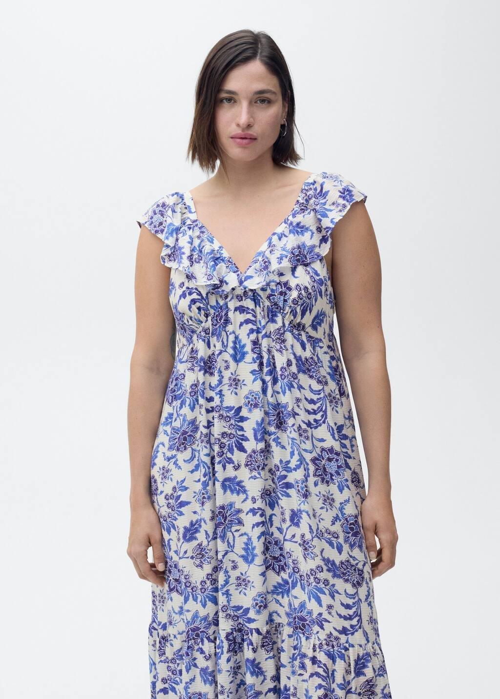 Blue Ruffled Floral Print Dress, , large image number 5