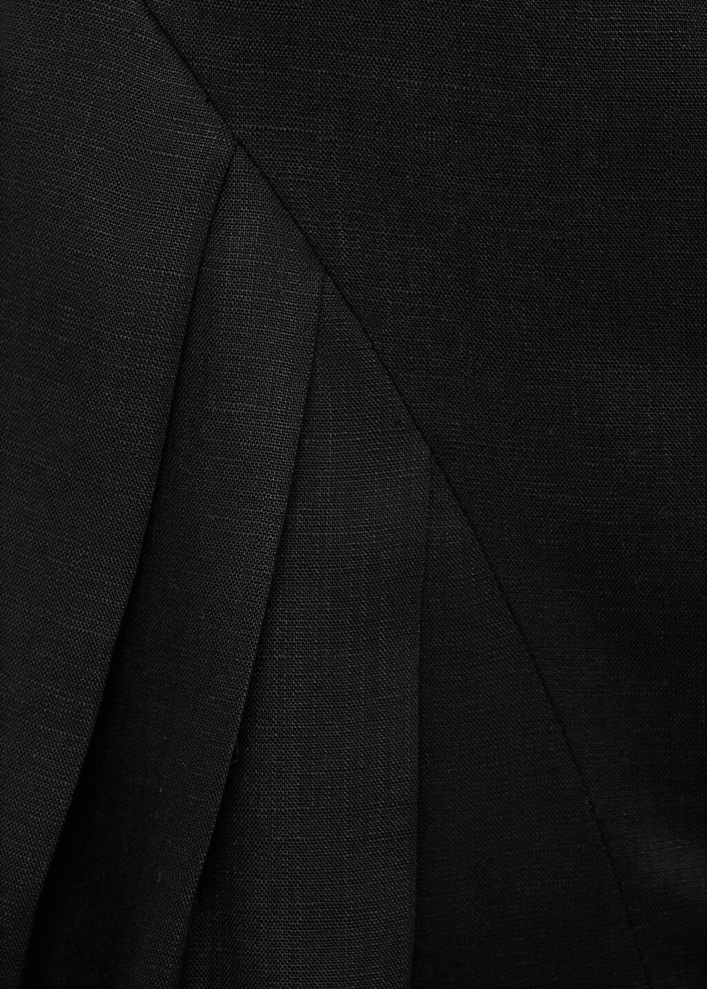 Black Short Pleated Linen-Blend Dress, , large image number 2