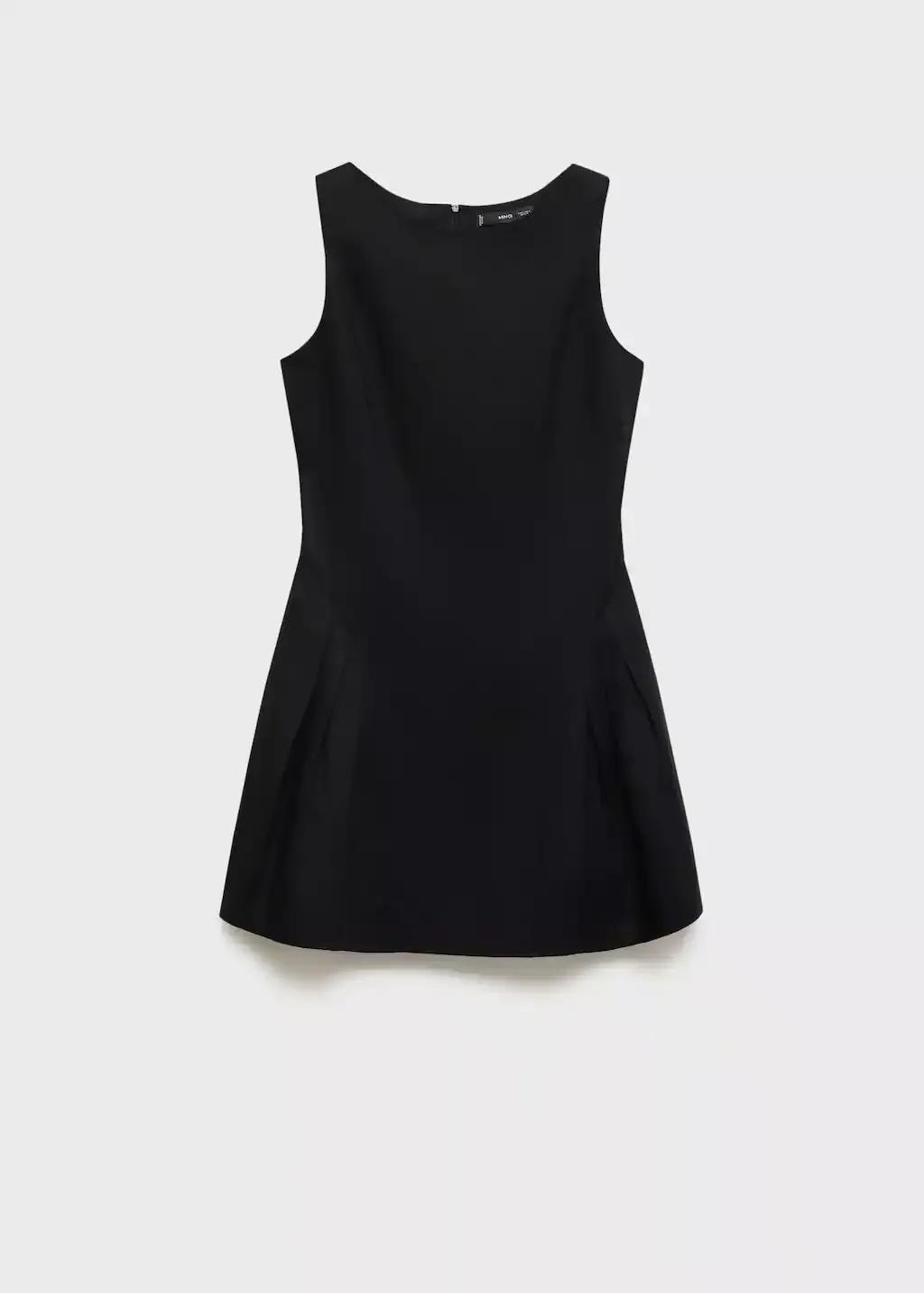 Black Short Pleated Linen-Blend Dress, , large image number 4