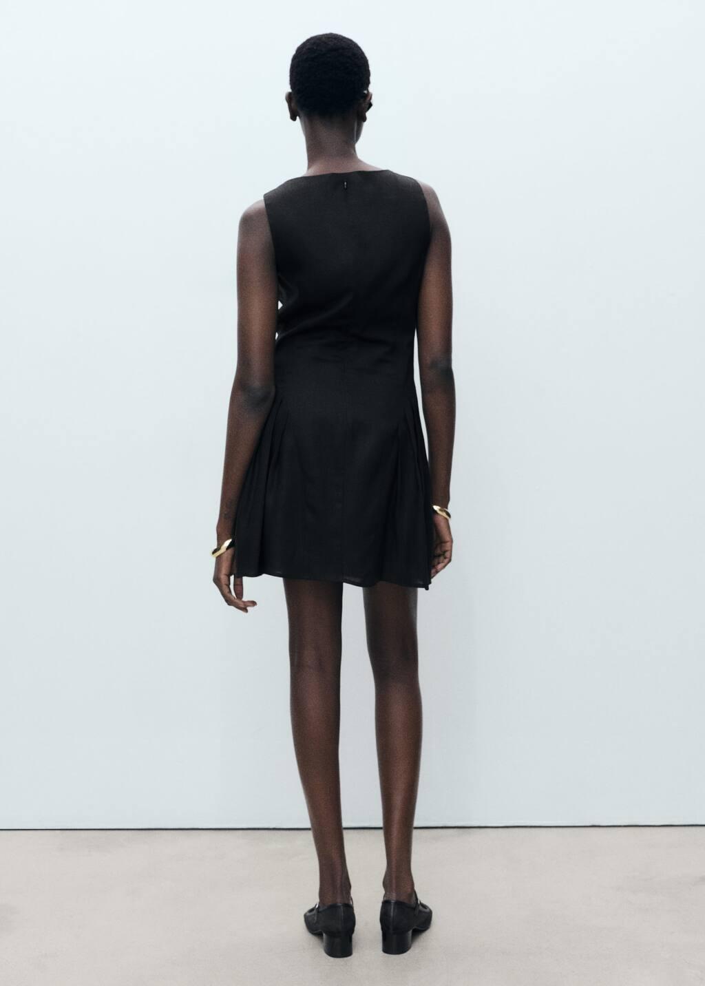 Black Short Pleated Linen-Blend Dress, , large image number 5