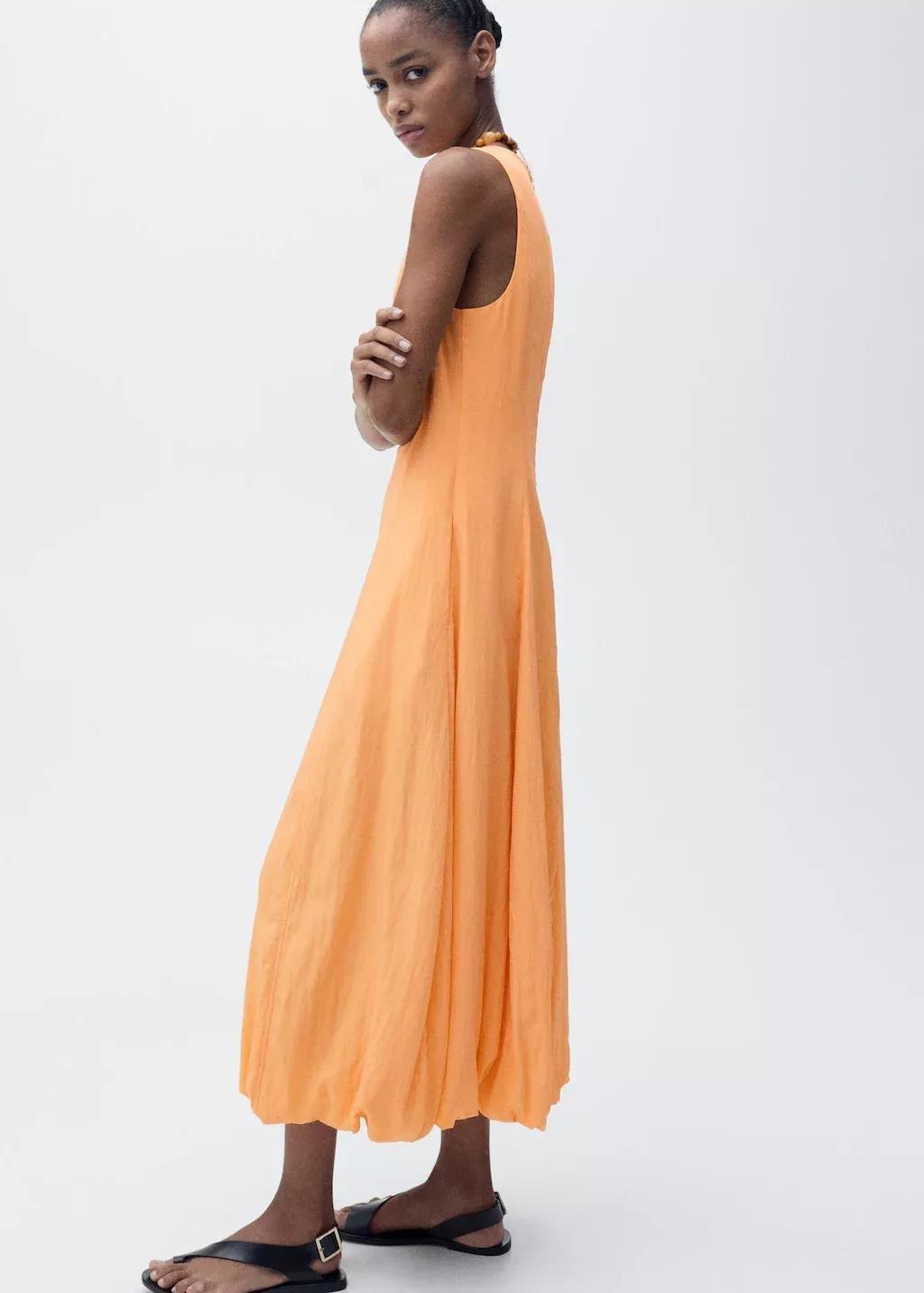 ORANGE Midi-dress with puffed hem, , large image number 0