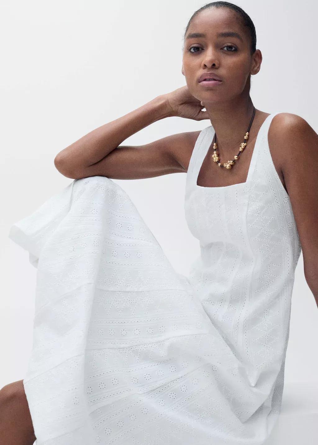 WHITE Embroidered dress with puffed hem, , medium
