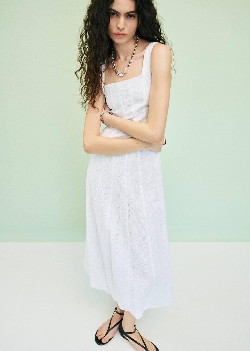 WHITE Embroidered dress with puffed hem, , large image number 3
