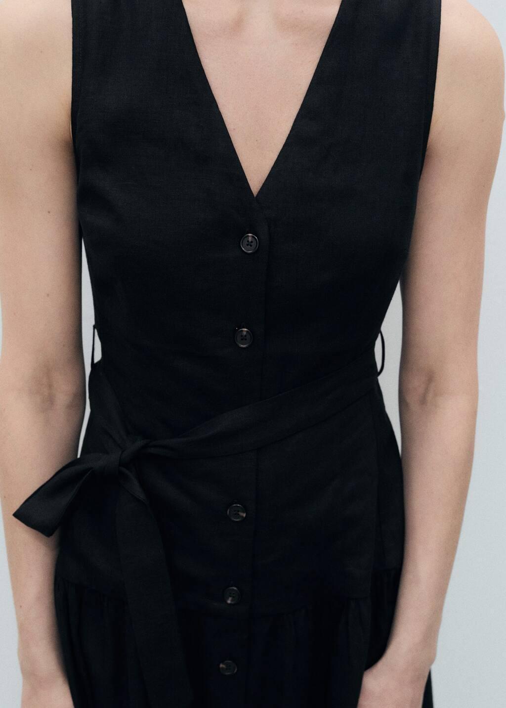 Black Linen-Blend Midi-Dress With Belt, , large image number 3