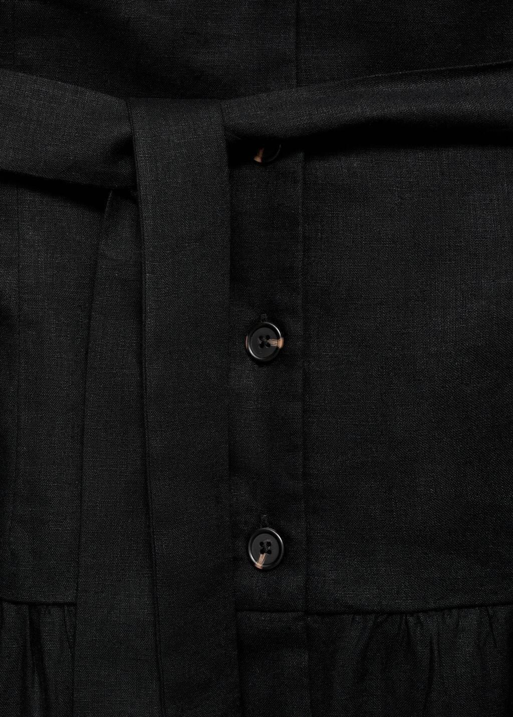 Black Linen-Blend Midi-Dress With Belt, , large image number 5